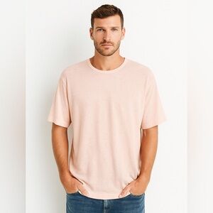 John Varvatos Linen Short Sleeve Shirt Oversized Lightweight Boxy Medium Pink